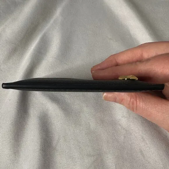 Tiffany & Co Black Leather Card Holder Wallet Gold T Logo Minimalist Luxury - Picture 6 of 11